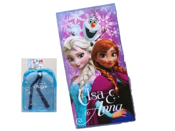 Disney Frozen 4 Teile Set pink Geschenkeset Badeanzug ,Strandtuch Badehose Cap, Rucksack Disney Frozen die Eiskönigin